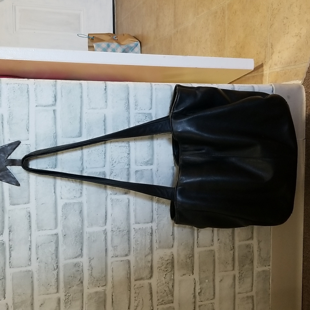 First Edition black leather tote